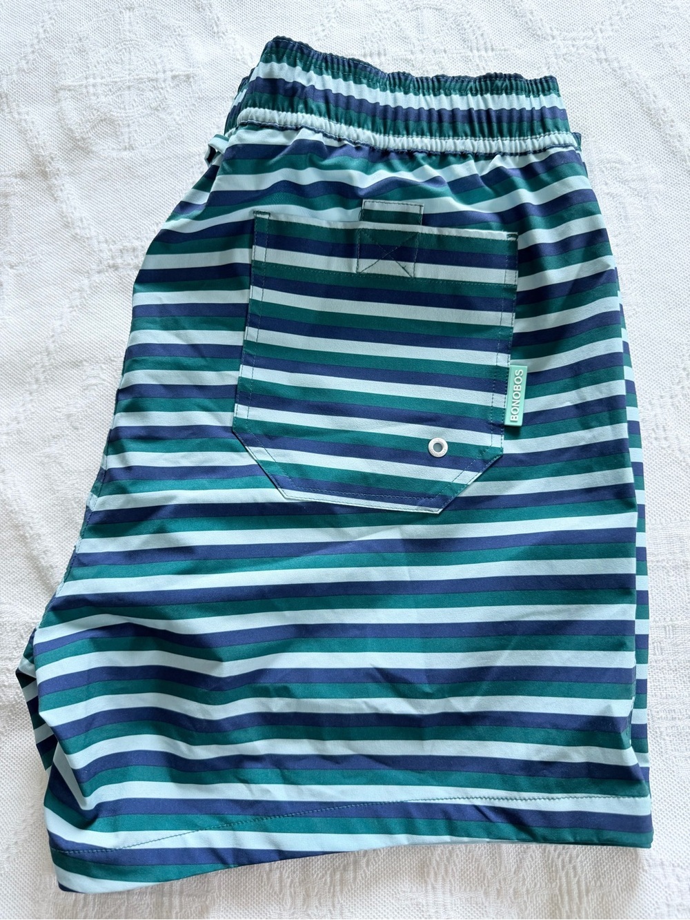 Bonobos Striped Navy and Aqua Swim Trunks - Picture 3 of 3